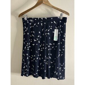NEW Gilli Navy Blue Bird Pattern Slinky Skirt Size M Pull On Stretch Stichfix